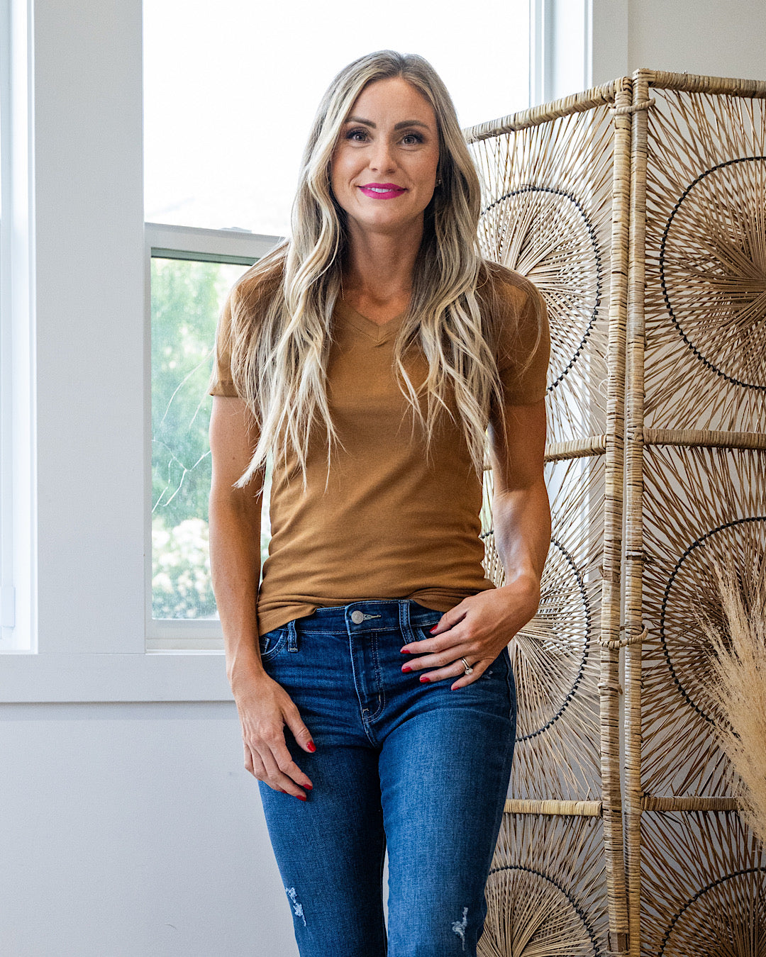 Essential V Neck Top - Deep Camel FINAL SALE Zenana