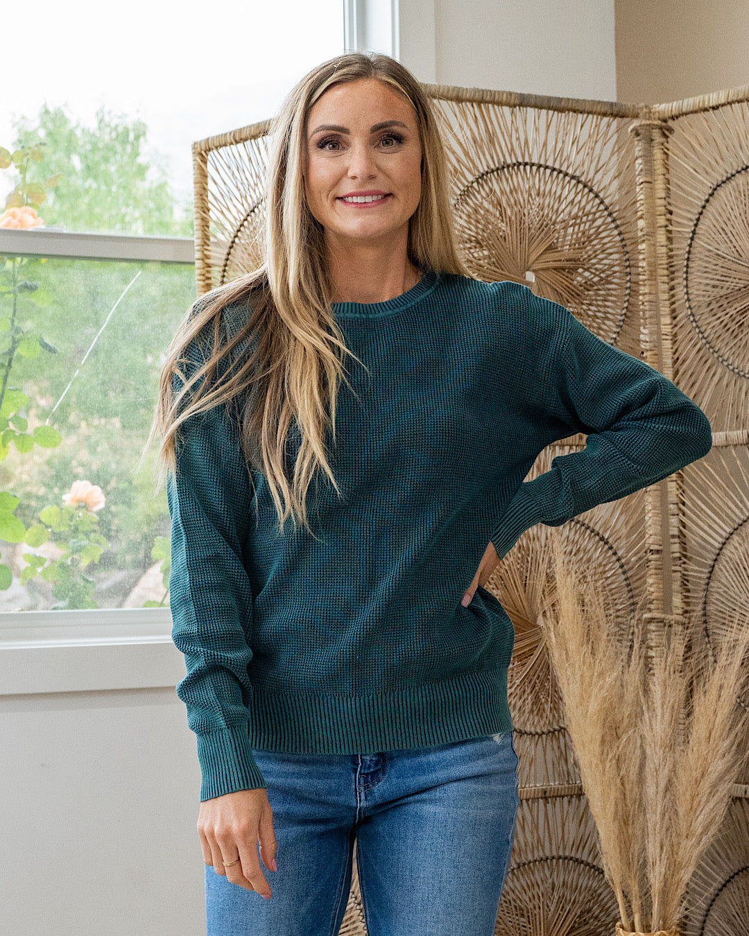 Called It All Off Washed Waffle Knit Sweater - Teal Staccato