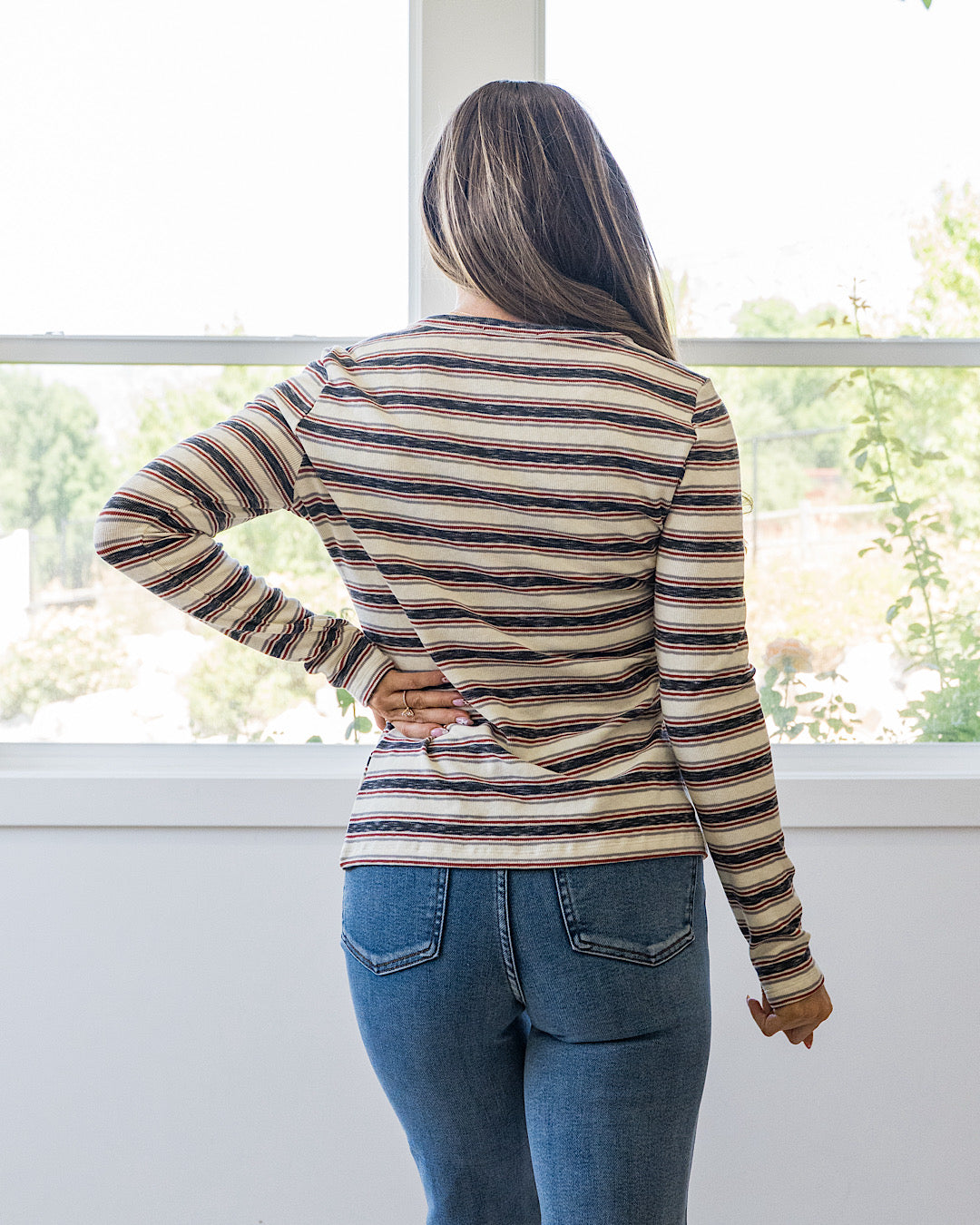 NEW! Alexa Multi Striped Top - Cream, Navy & Rust Staccato
