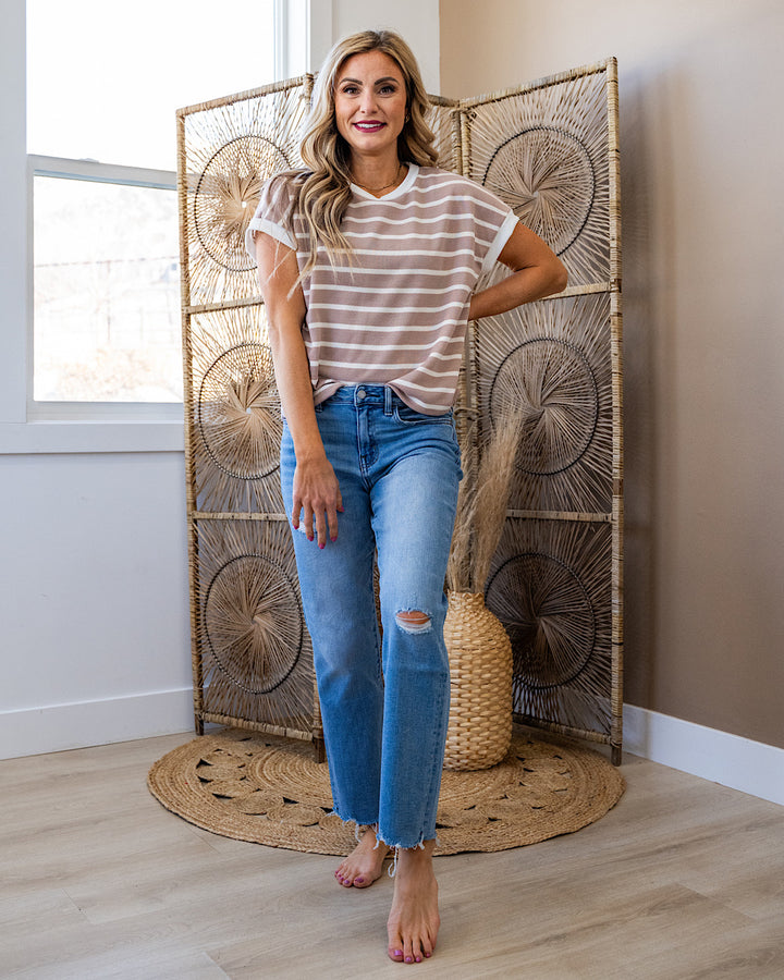 Nina Faded Striped Drop Shoulder Top - Taupe SALE Lovely Melody