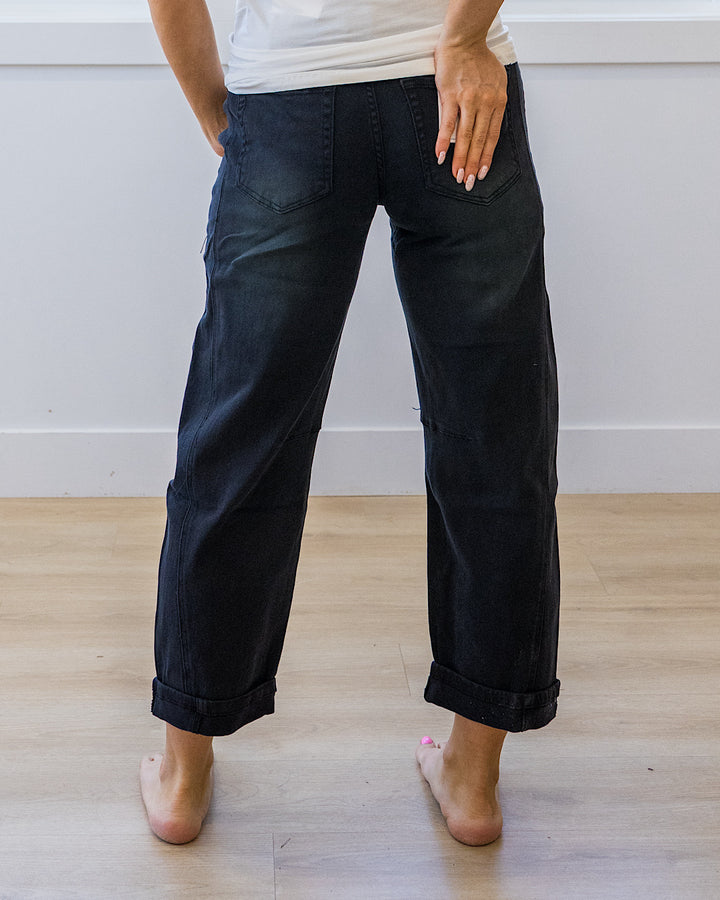 NEW! Alexandra Non Distressed Barrel Jeans - Black Zenana