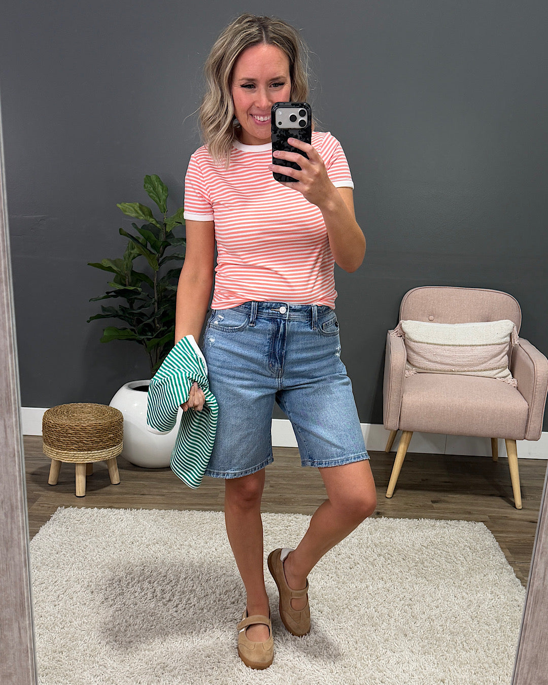 Sammy Striped Short Sleeve Top - Coral Zenana