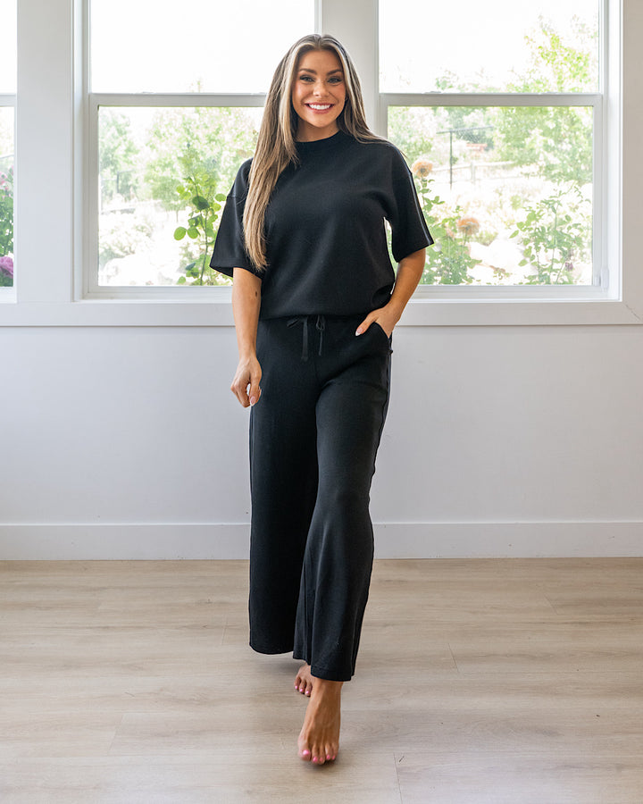 Kendall Scuba Fabric Wide Leg Pants - Black Rae Mode