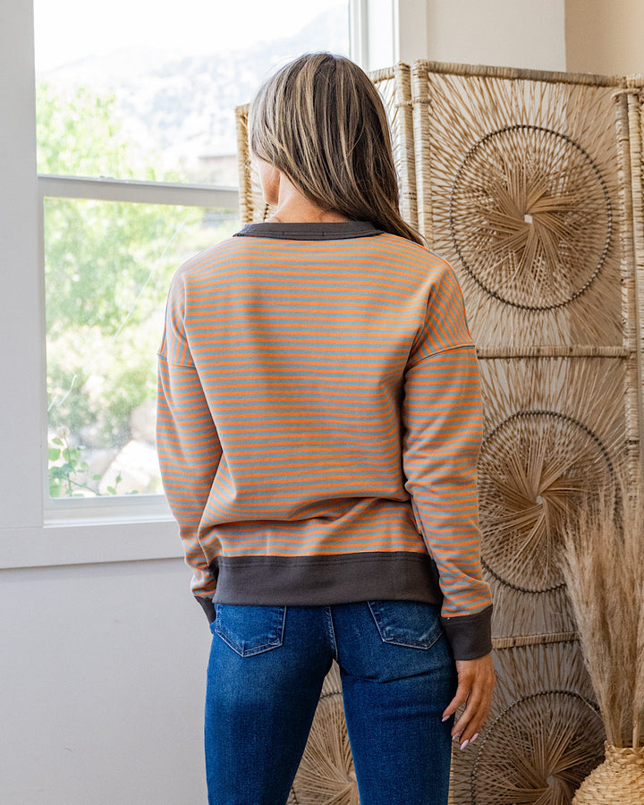 Kaylee Striped Top - Orange & Sage Staccato
