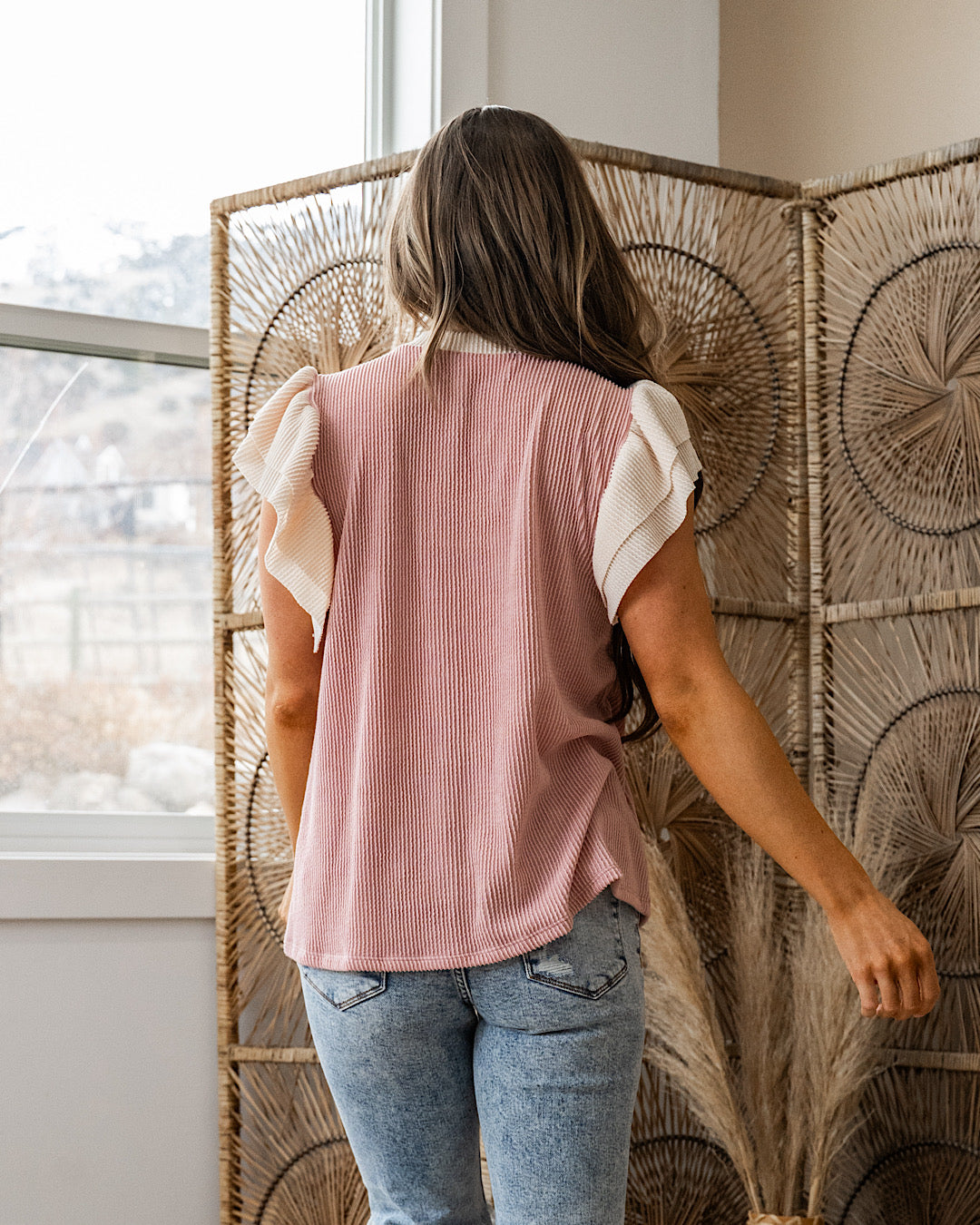 Angelina Corded Flutter Sleeve Top - Mauve FINAL SALE Lovely Melody