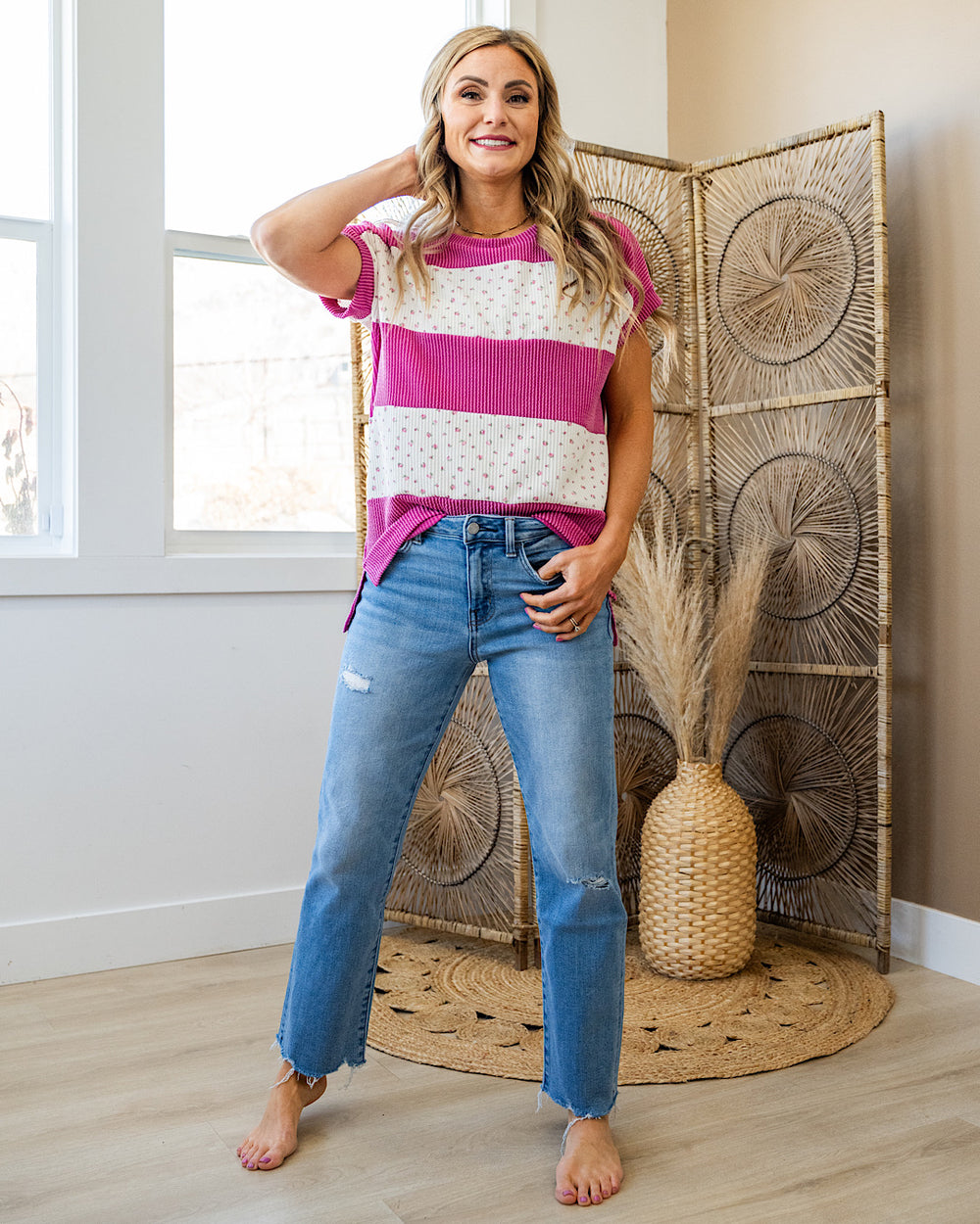 Judy Floral Corded Contrast Top - Magenta & Ivory FINAL SALE 7th Ray