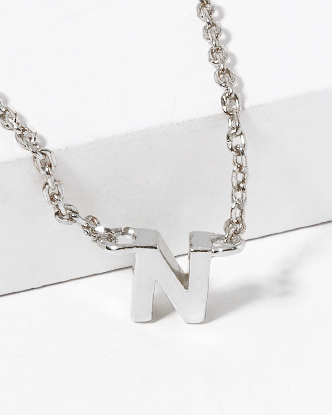 Dainty White Gold Initial Necklace - Pick Your Initial Trendy Wholesale N One Size