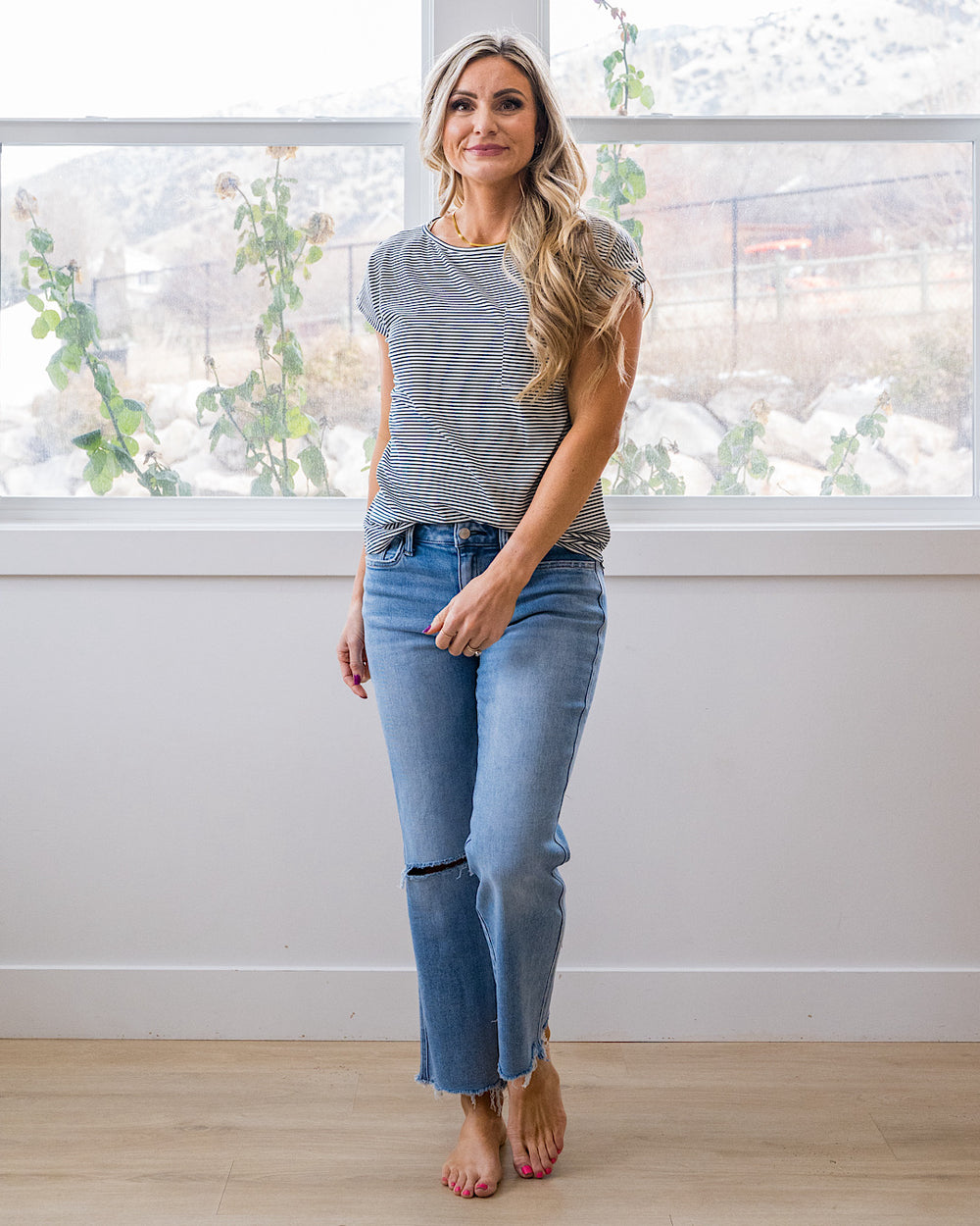 Hendrix Striped Pocket Top - Forest Green Staccato