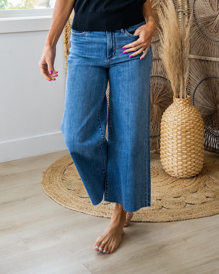 Judy Blue There For You Fray Hem Cropped Wide Leg Jeans Judy Blue