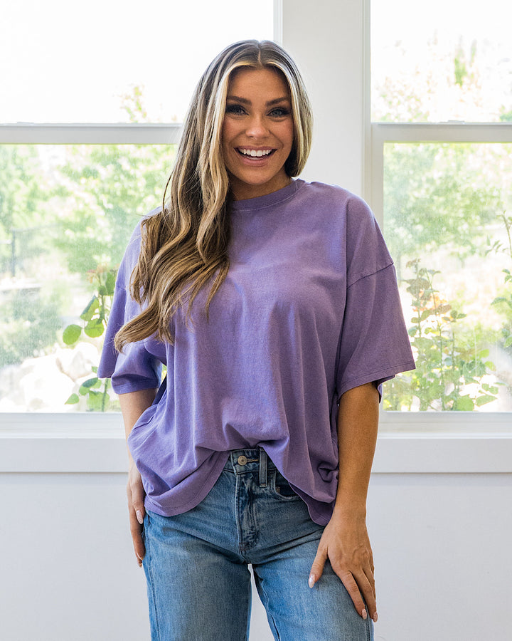 Oversized Mineral Wash Tee - Dusty Purple Double Zero