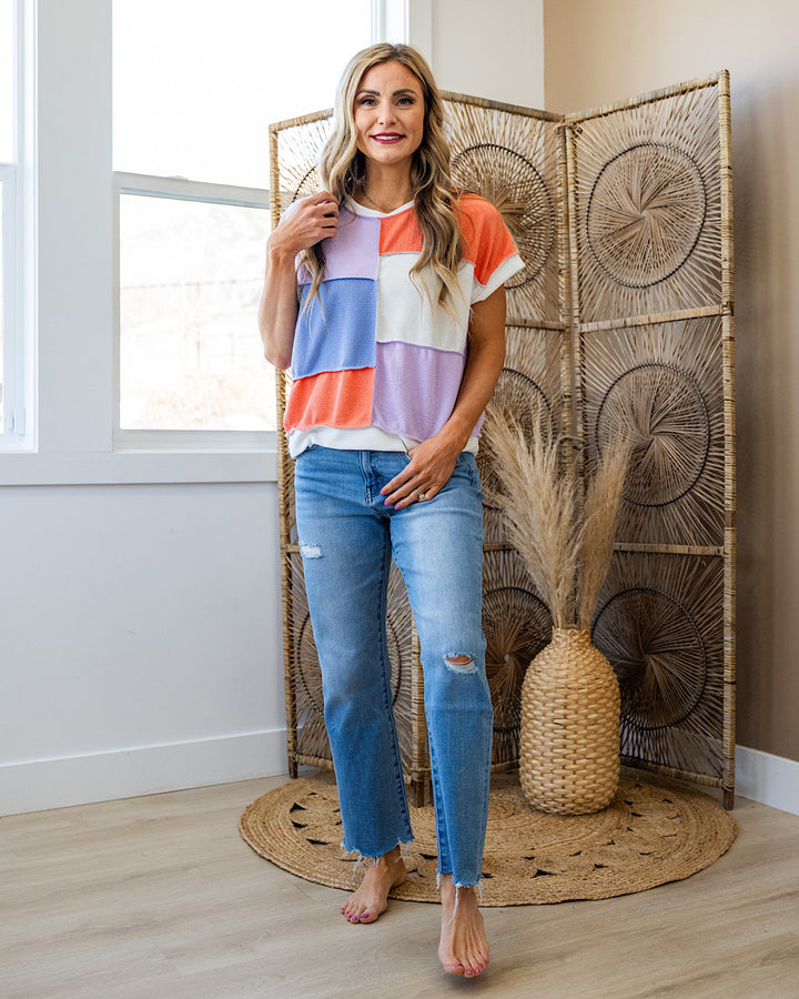 Dara Color Block Top - Lilac, Orange & Denim SALE Lovely Melody