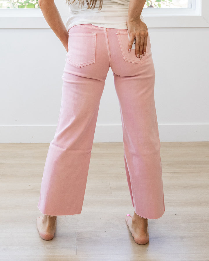 NEW! Vervet Skye Wide Leg Non Distressed Crop Jeans - Pink Vervet
