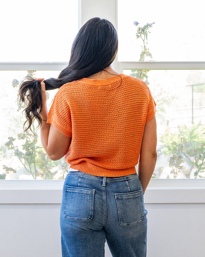 Nicole Crochet Knit Top - Orange Staccato
