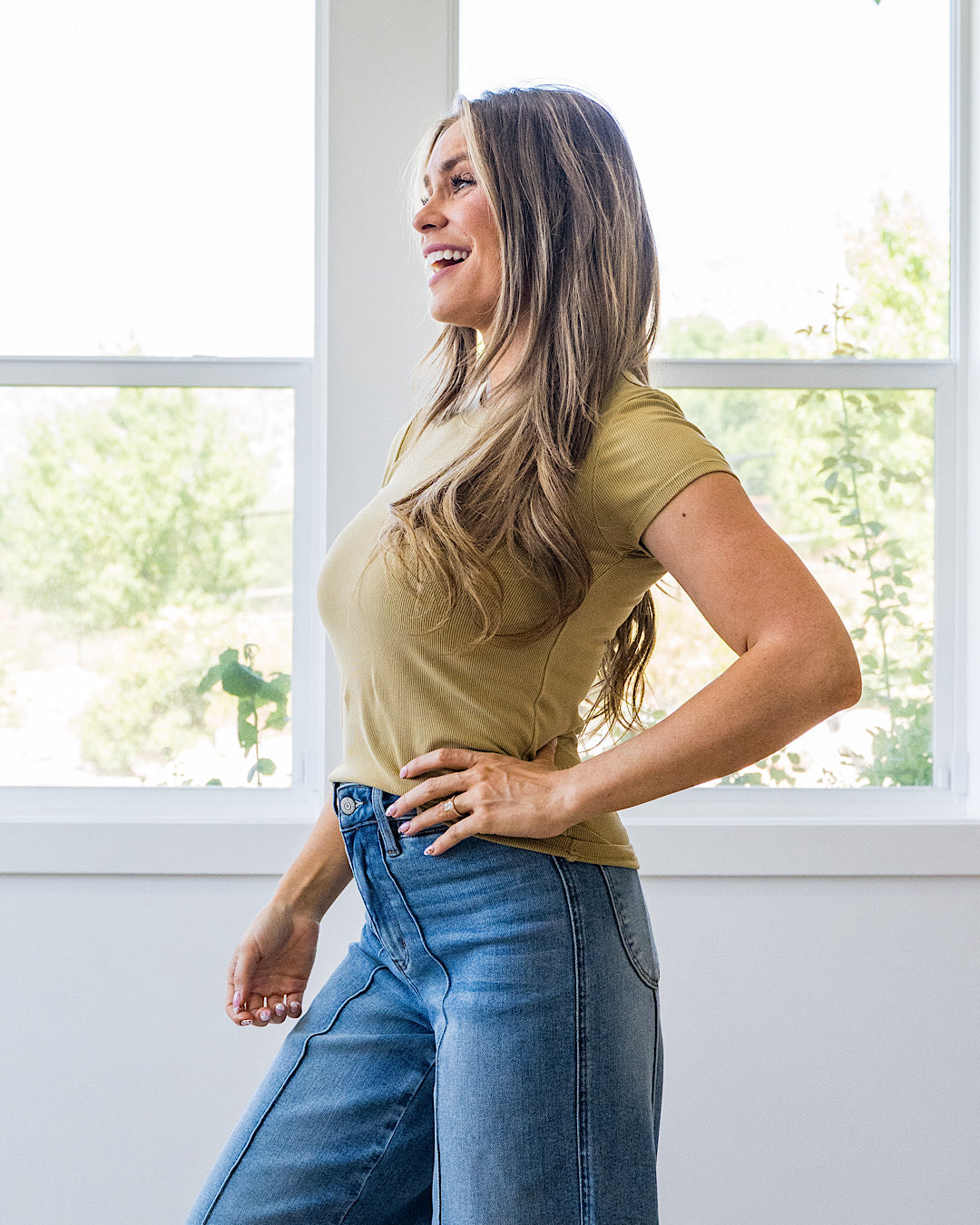 Cassidy Short Sleeve Ribbed Top - Amber Haze Be Cool