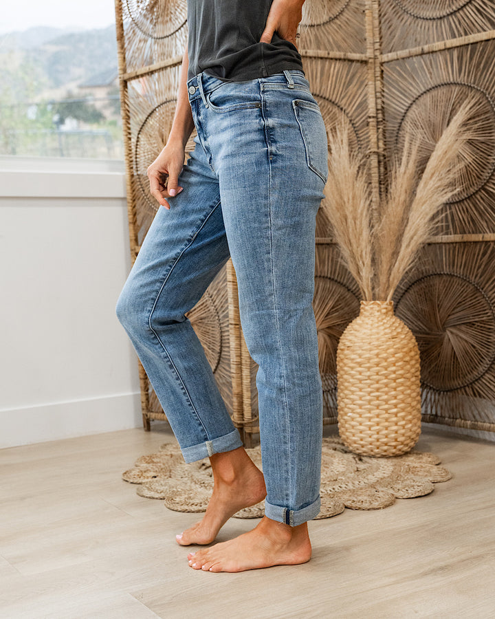 Judy Blue Evalina Roll Hem Boyfriend Jeans Judy Blue