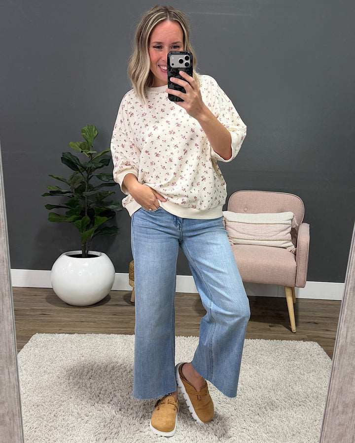 NEW! Tessa Floral Knit Top - Ivory Multi Mine