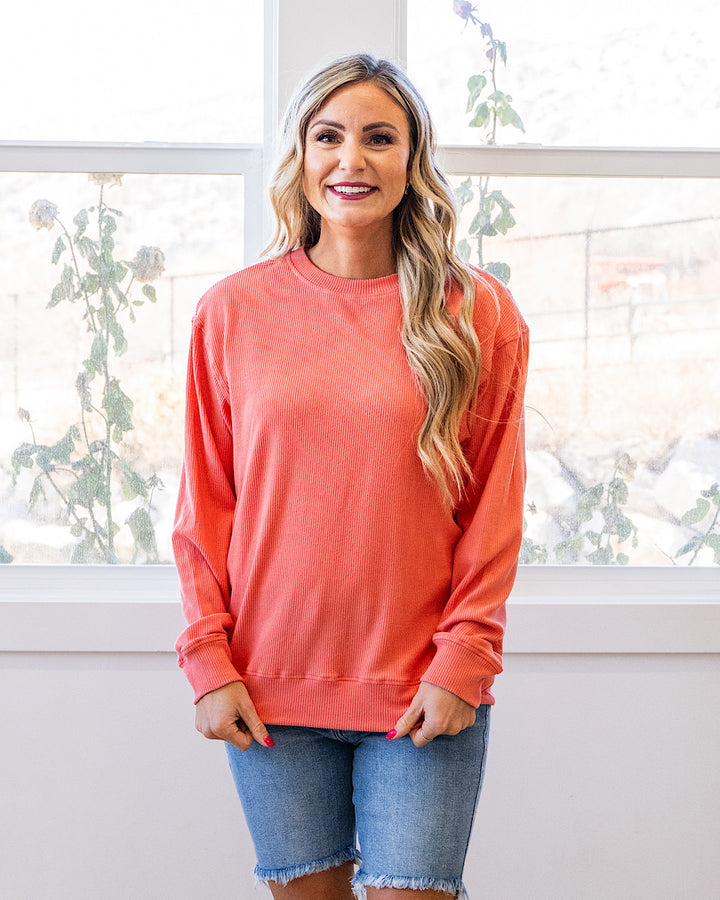 Mia Ribbed Crewneck Top - Coral Michelle Mae