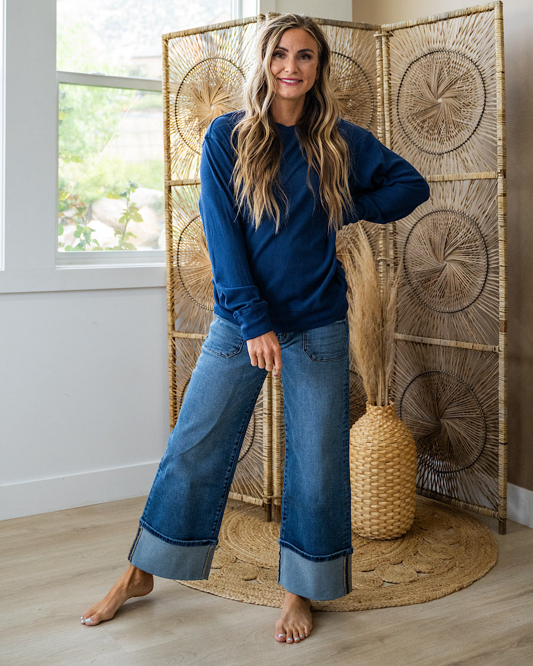 NEW! Mia Ribbed Crewneck Top - Navy