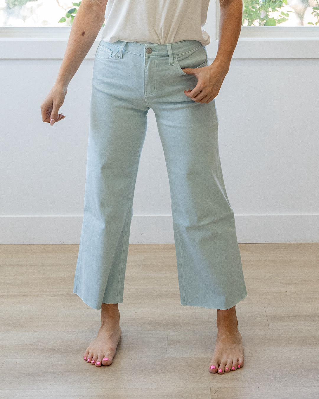 NEW! Vervet Skye Wide Leg Non Distressed Crop Jeans - Winter Sky Vervet