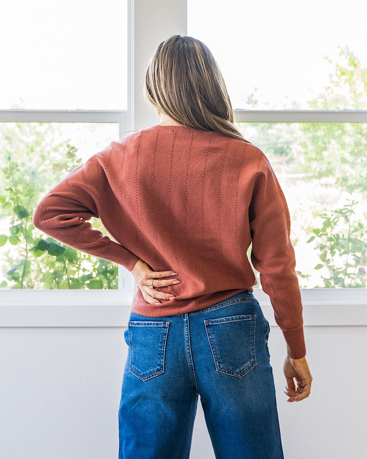 Adalyn Dolman Sleeve Textured Sweater - Copper Staccato