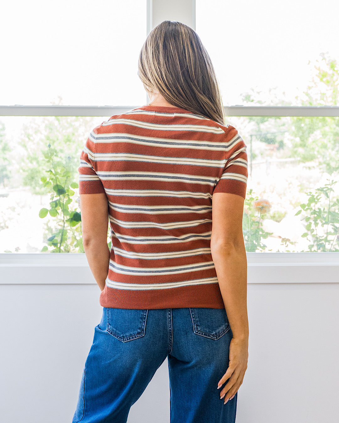 NEW! Iris Striped Short Sleeve Top - Terracotta Be Cool