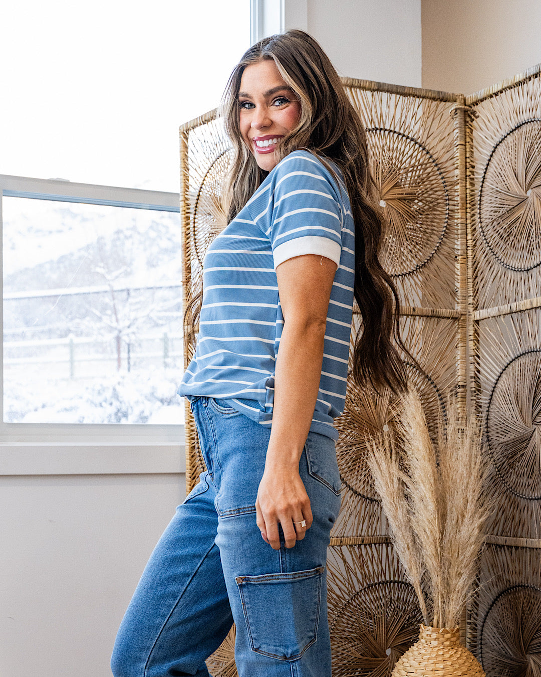 Marcie Ribbed Striped Top - Blue SALE Staccato