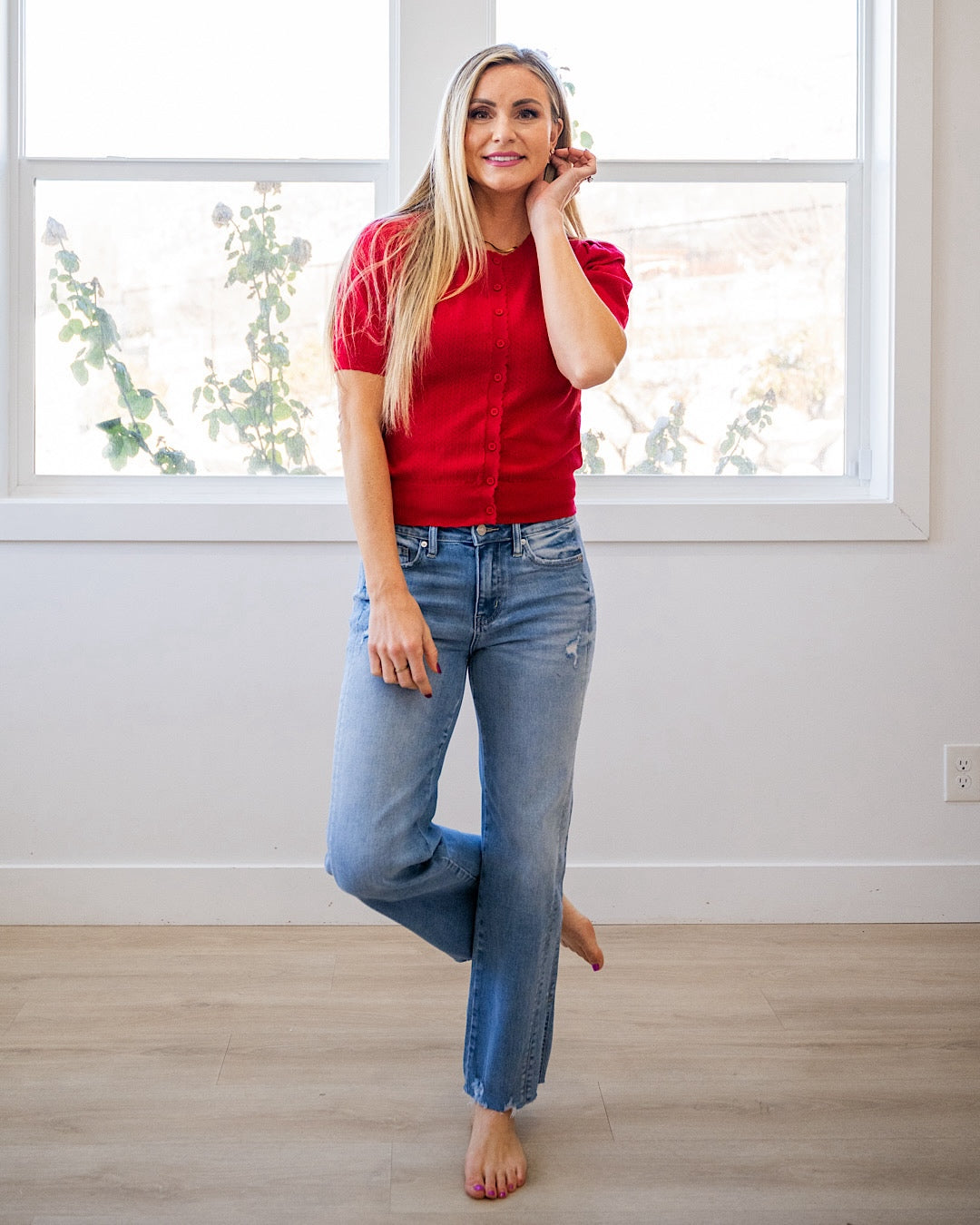 NEW! Brooke Pointelle Short Sleeve Cardigan - Poppy Red Be Cool