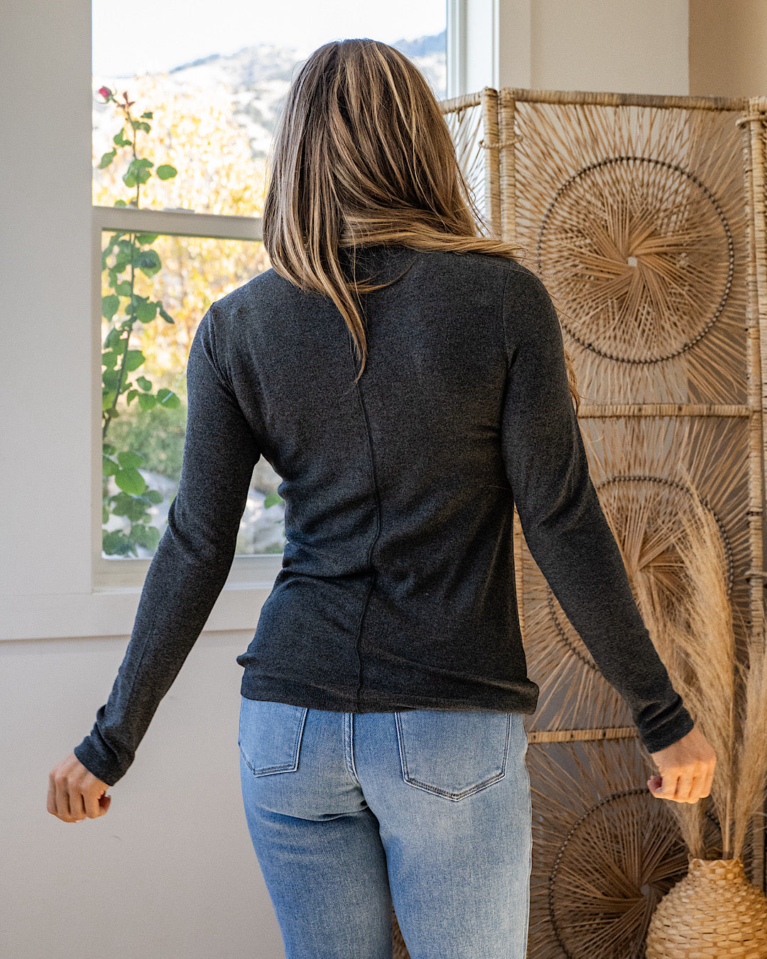 Georgia Henley Long Sleeve Top - Charcoal Michelle Mae