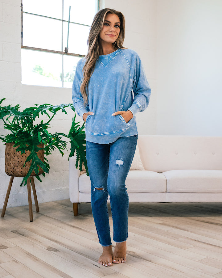 Girlfriend Crewneck Sweatshirt - Ash Deep Sky  Zenana   