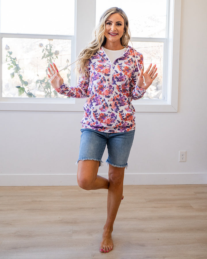 Lindsay Half Zip Hoodie - Purple Abstract Michelle Mae