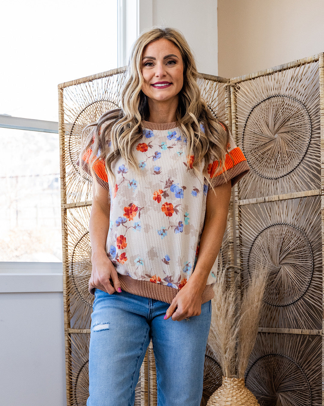 Lucia Corded Floral Color Block Top - Color Options Available! Lovely Melody Beige