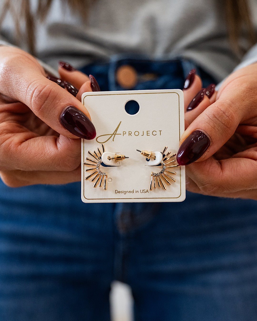 Crystal Pave Sunburst Earrings - Gold Trendy Wholesale