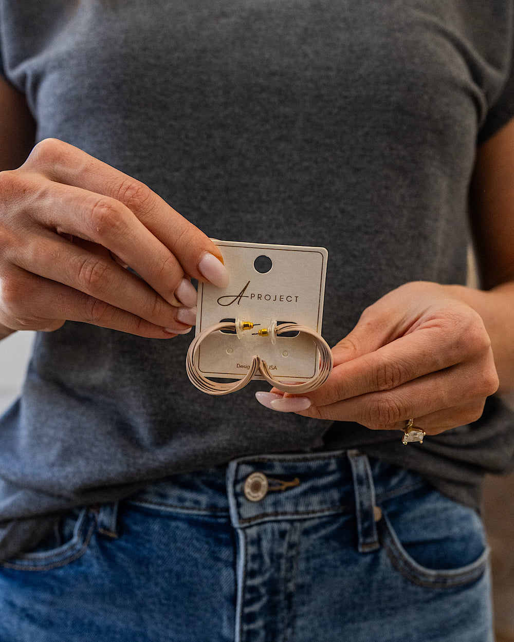 Overlapping Hoop Earrings - Beige Trendy Wholesale