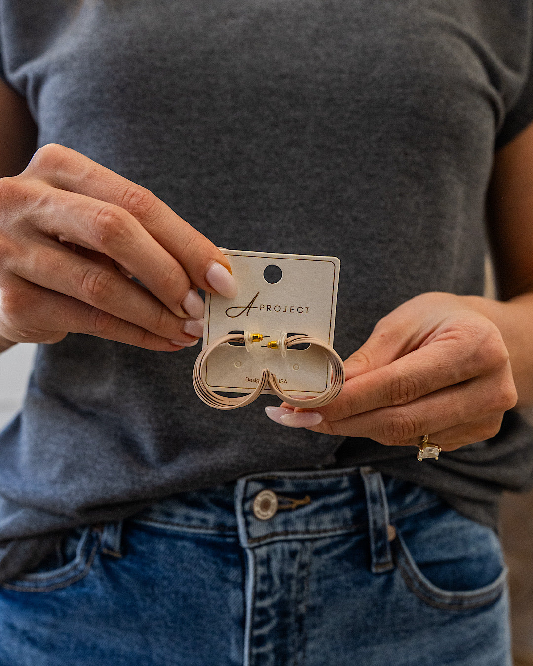 Overlapping Hoop Earrings - Beige Trendy Wholesale
