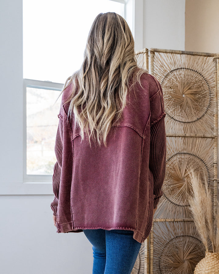 NEW! Beth Vintage Knit Grandpa Cardigan - Red Bean