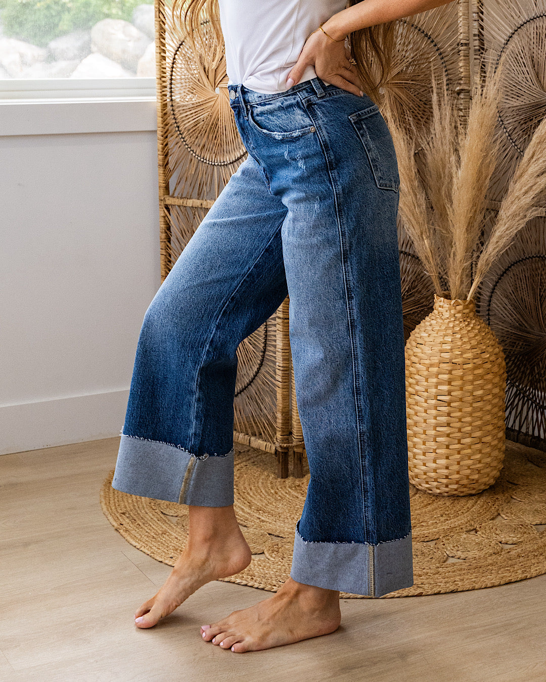 KanCan Addison Rolled Hem Wide Leg Jeans KanCan