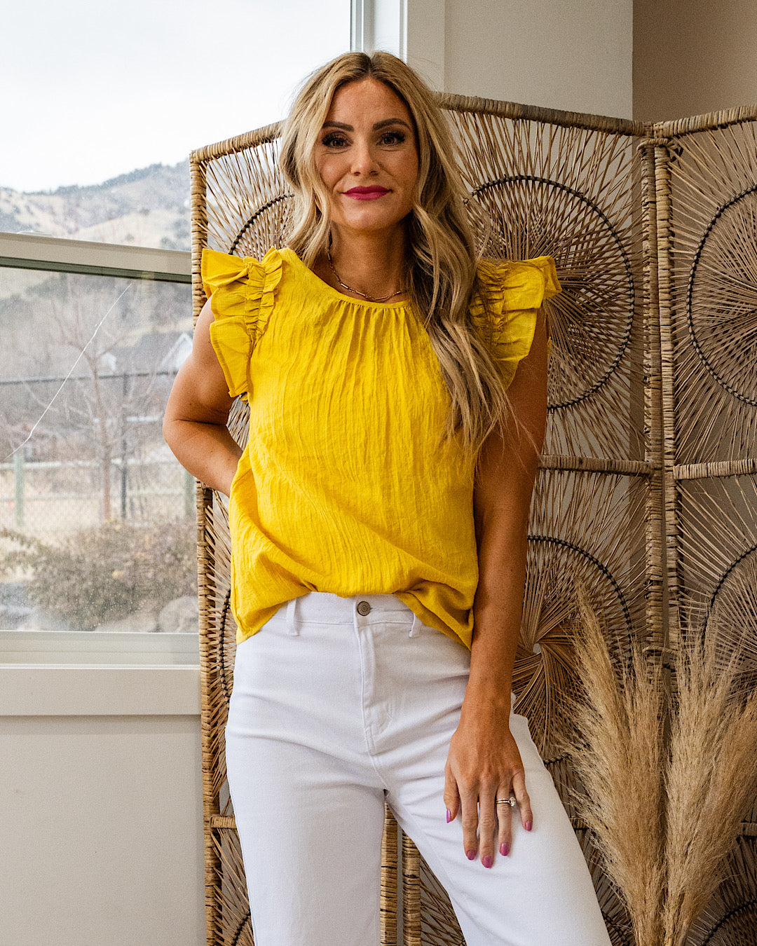 Celeste Ruffle Sleeve Top - Dijon Yellow FINAL SALE Staccato