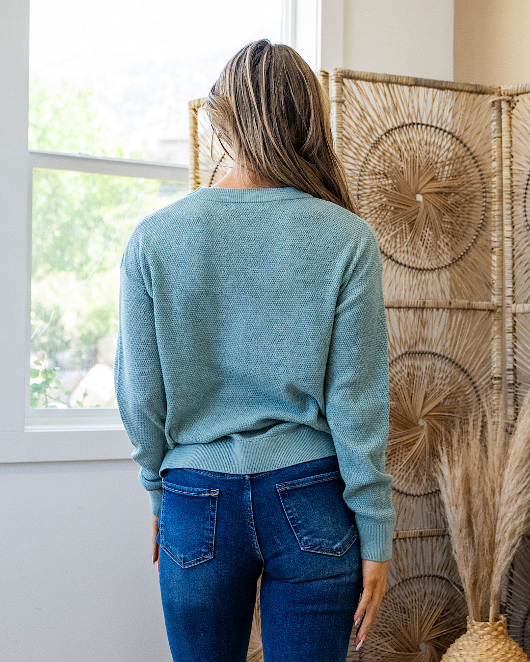 NEW! Mary Waffle Knit Sweater - Light Blue Staccato