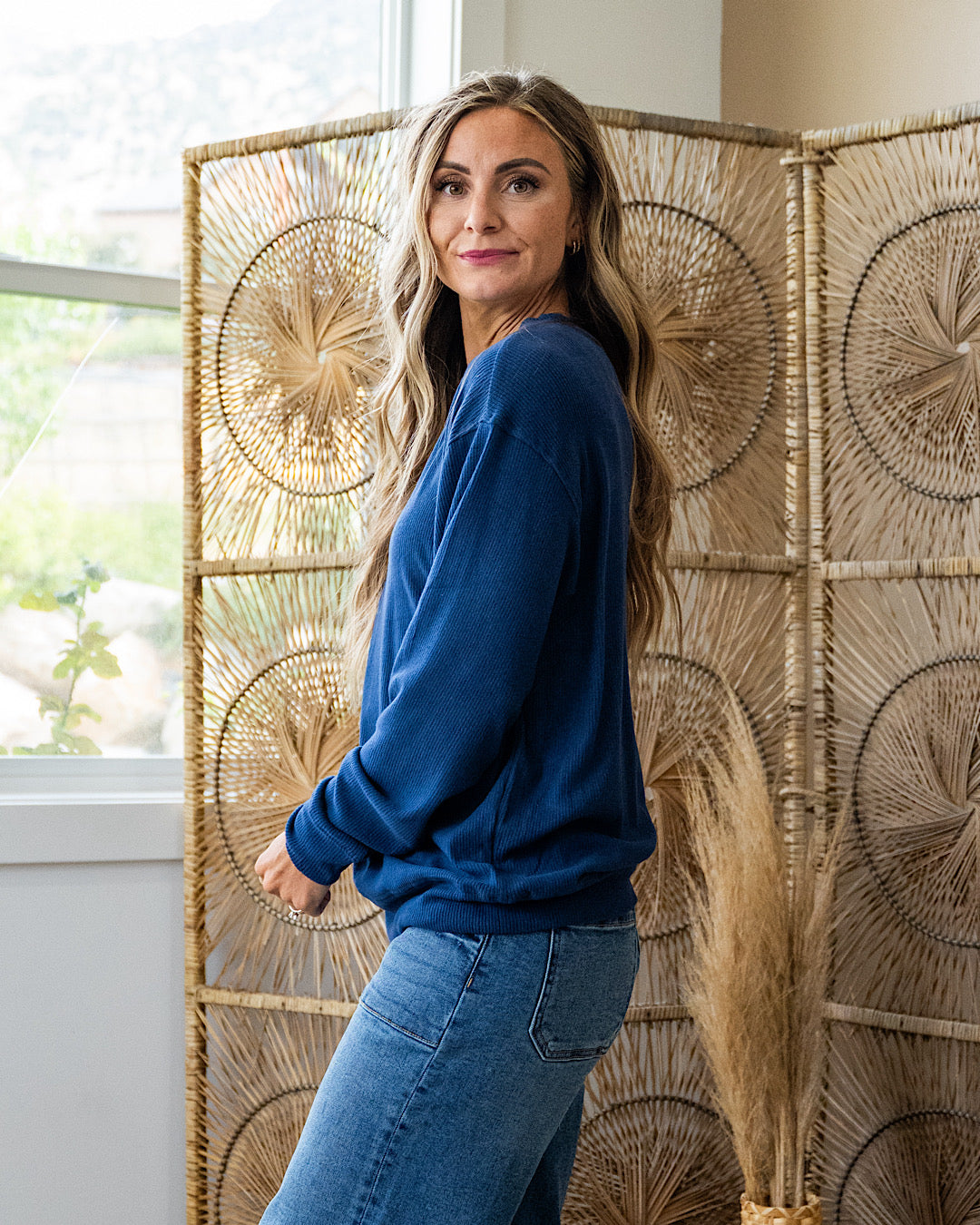 NEW! Mia Ribbed Crewneck Top - Navy