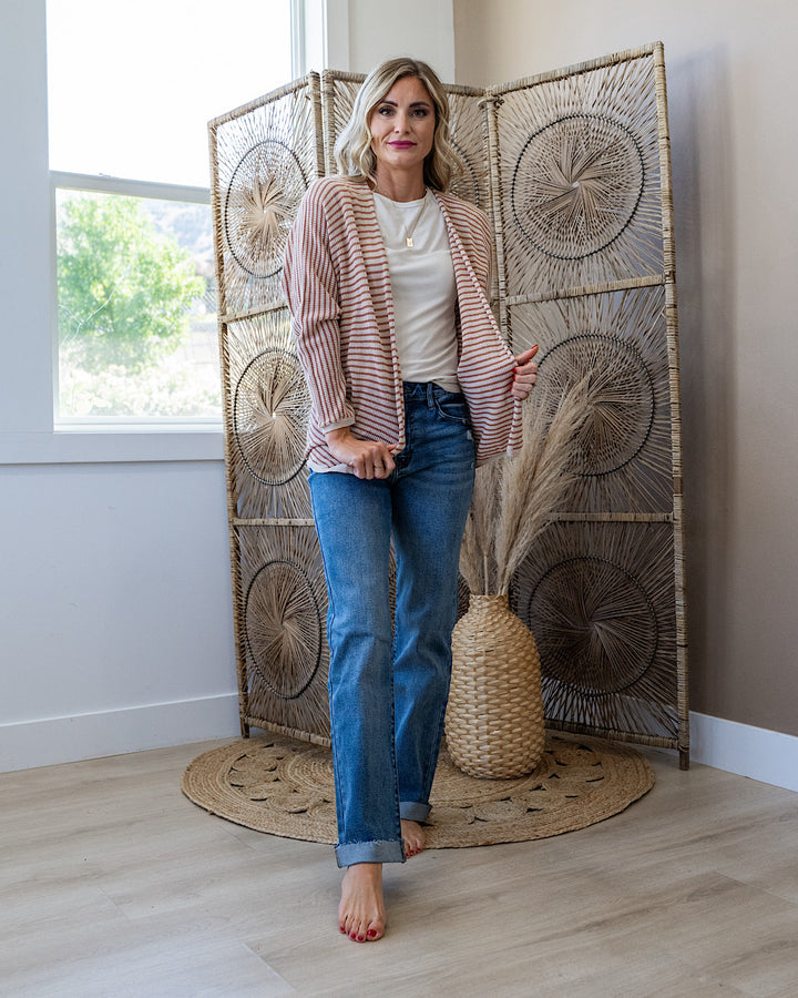 Brenda Striped Dolman Sleeve Open Cardigan - Auburn Be Cool