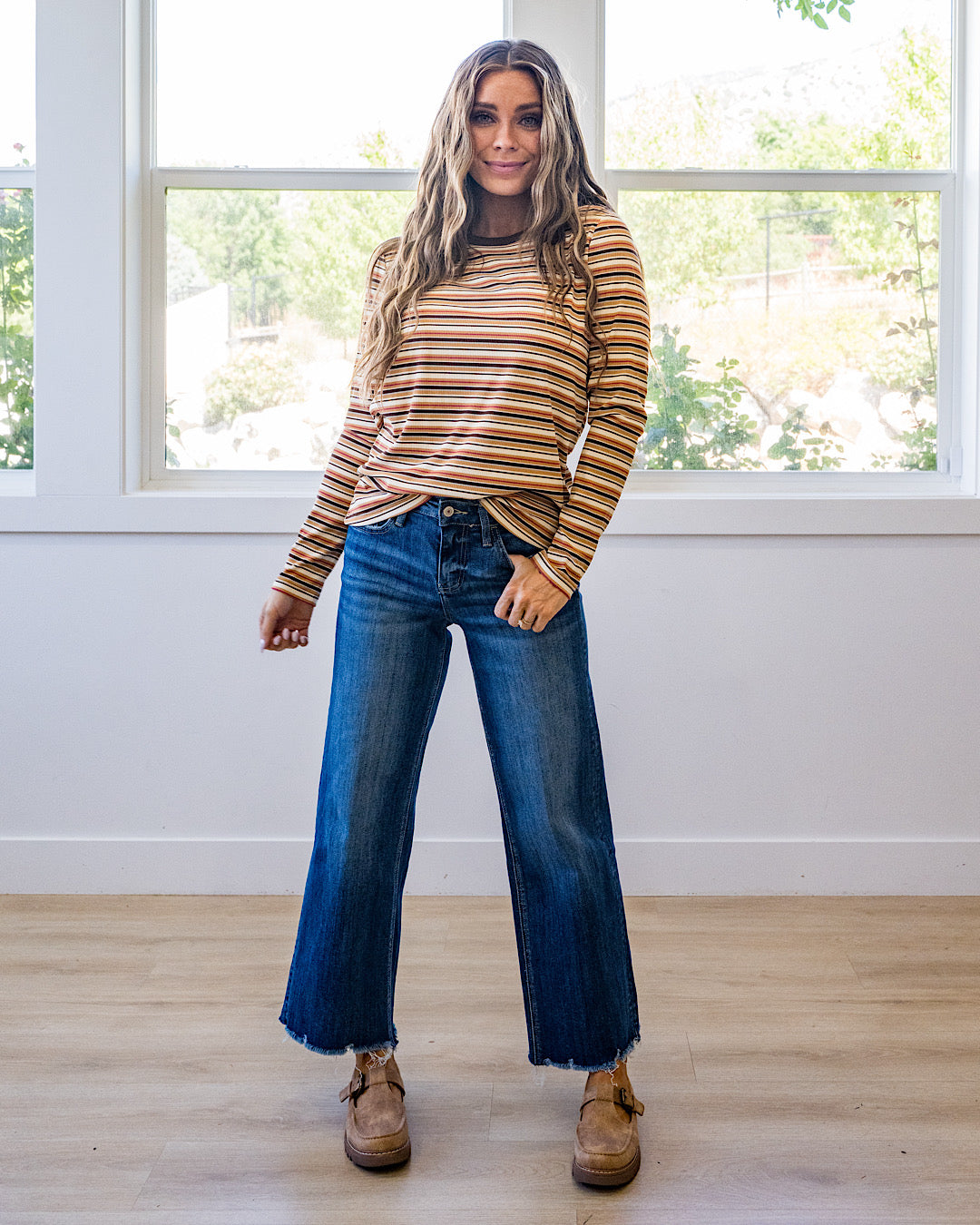 NEW! Bobbie Striped Micro Ribbed Top - Camel & Ivory Staccato