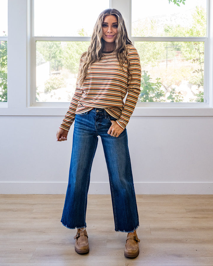 NEW! Bobbie Striped Micro Ribbed Top - Camel & Ivory Staccato