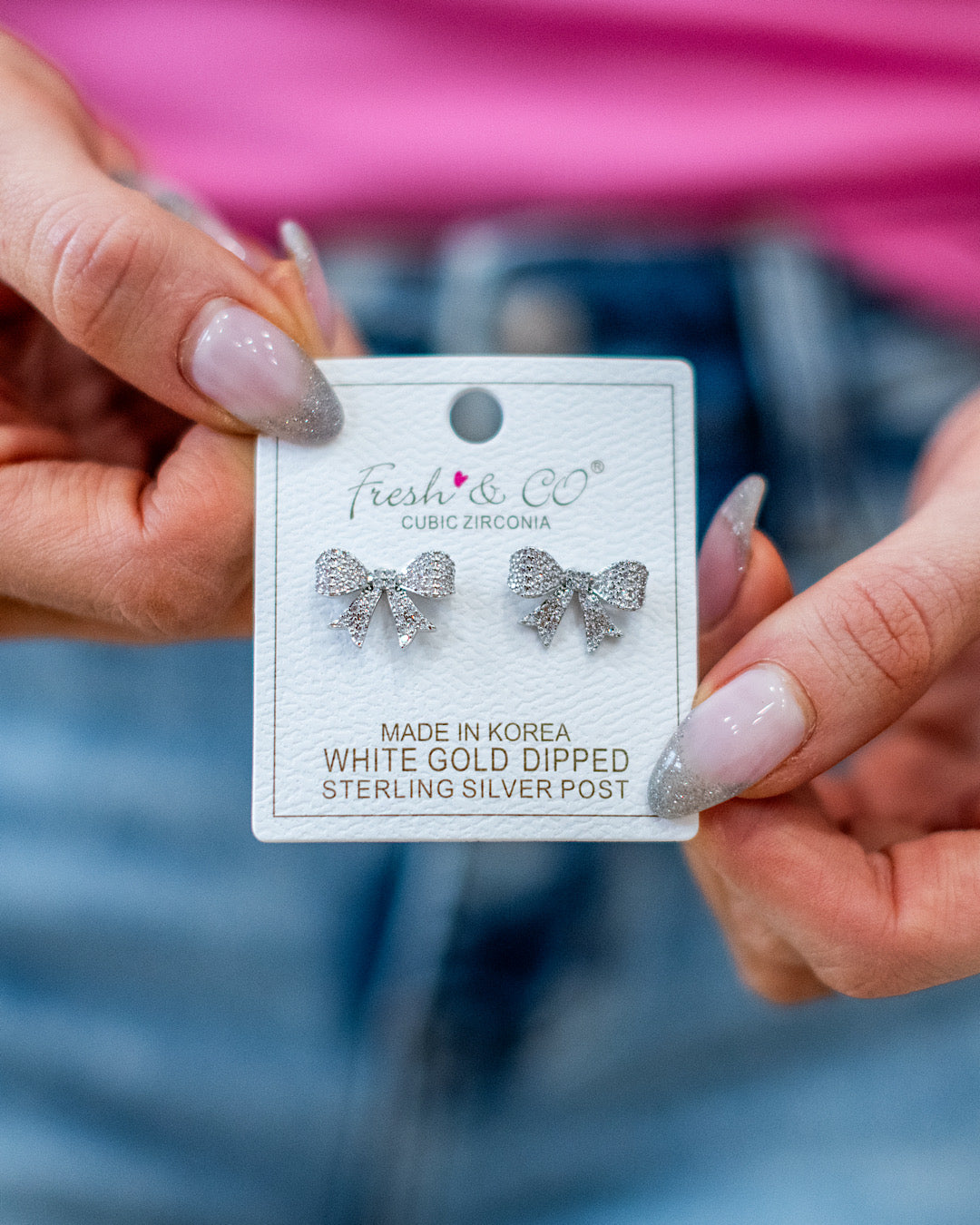 Silver Bow Earrings Trendy Wholesale