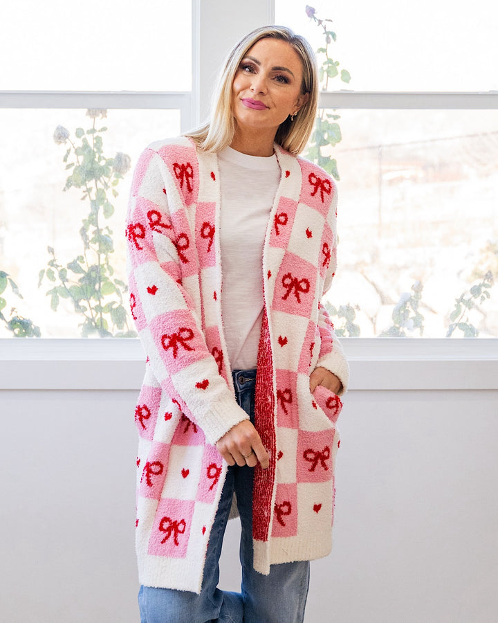 Valentine's Day Cloud Open Cardigan - Color Options Available! Blakeley Checkered Bows
