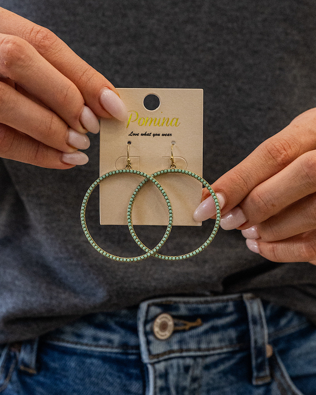 Mint Stone Embedded Circle Earrings Trendy Wholesale