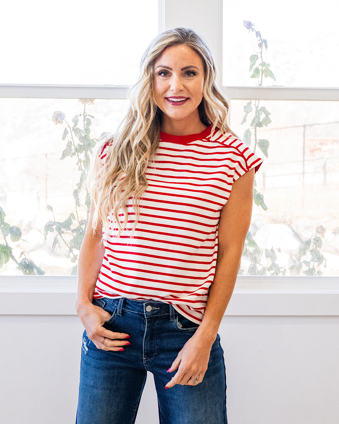 Adalyn Cap Sleeve Striped Top - Color Options Available! Staccato Red