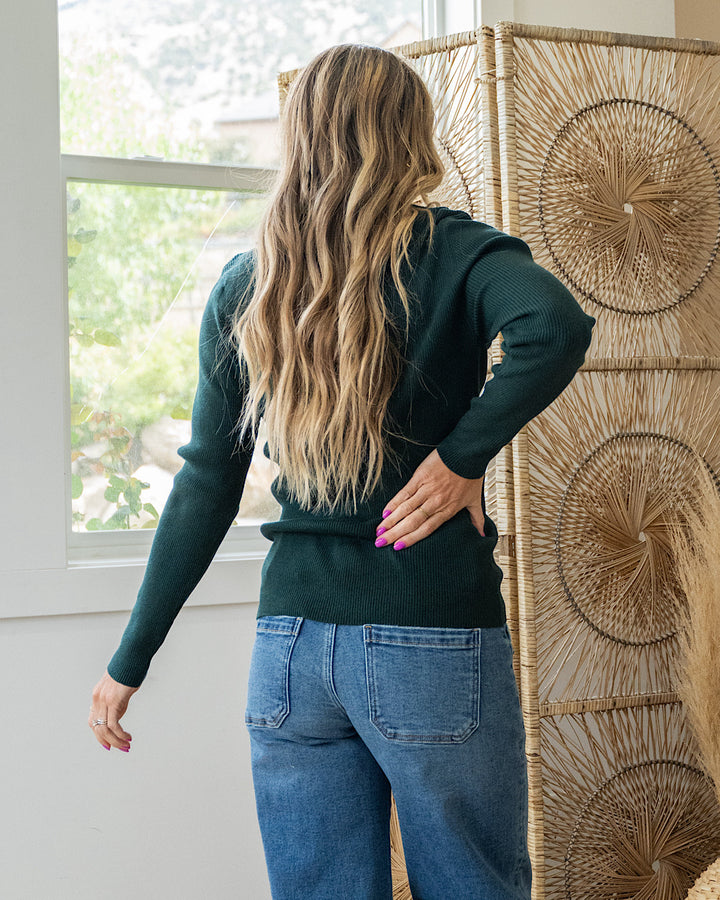 June Ribbed Sweater - Forest Staccato