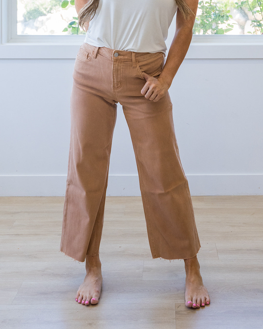 Vervet Skye Wide Leg Non Distressed Crop Jeans - Mocha Vervet
