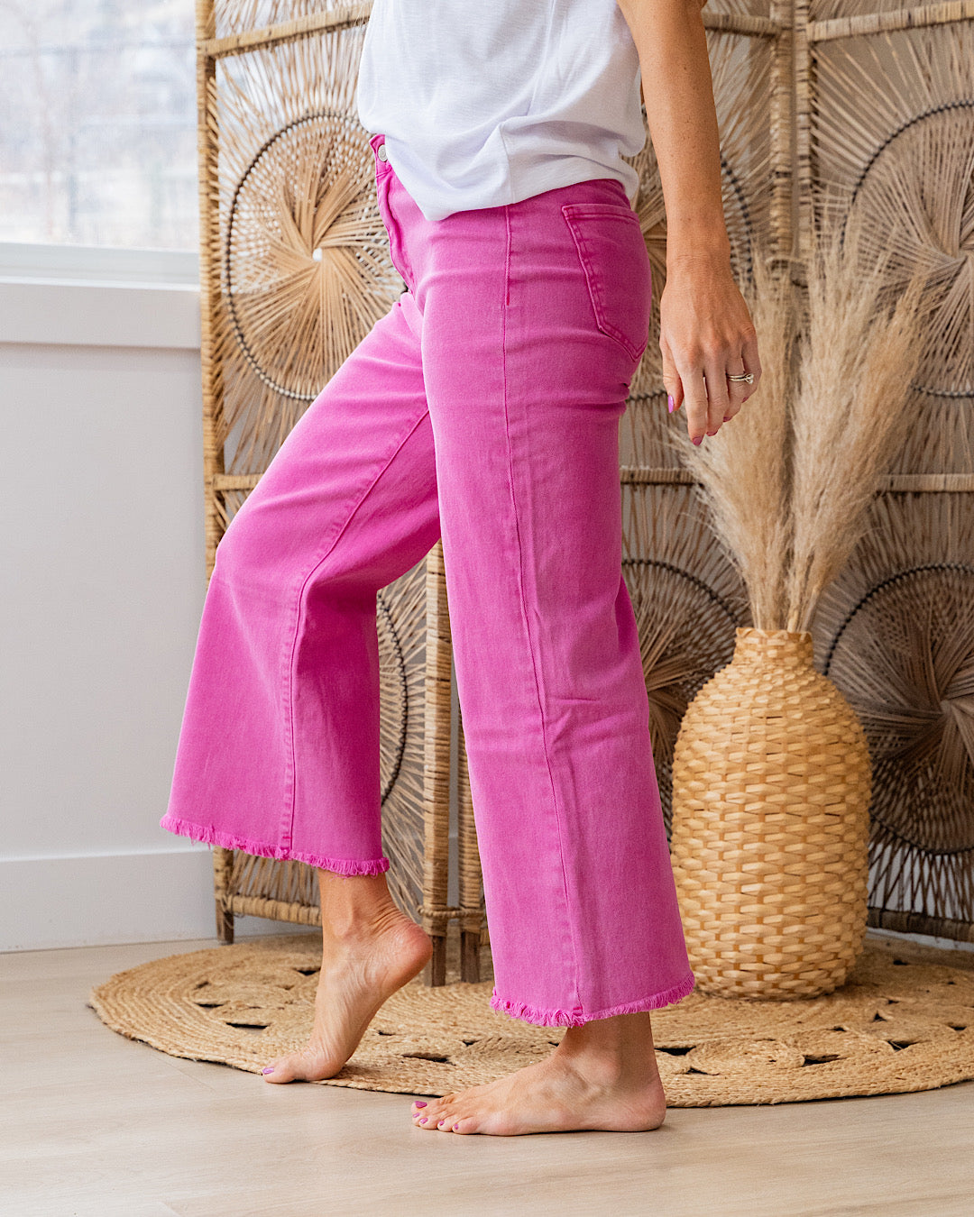 Mae Wide Leg Cropped Jeans - Hot Pink Zenana