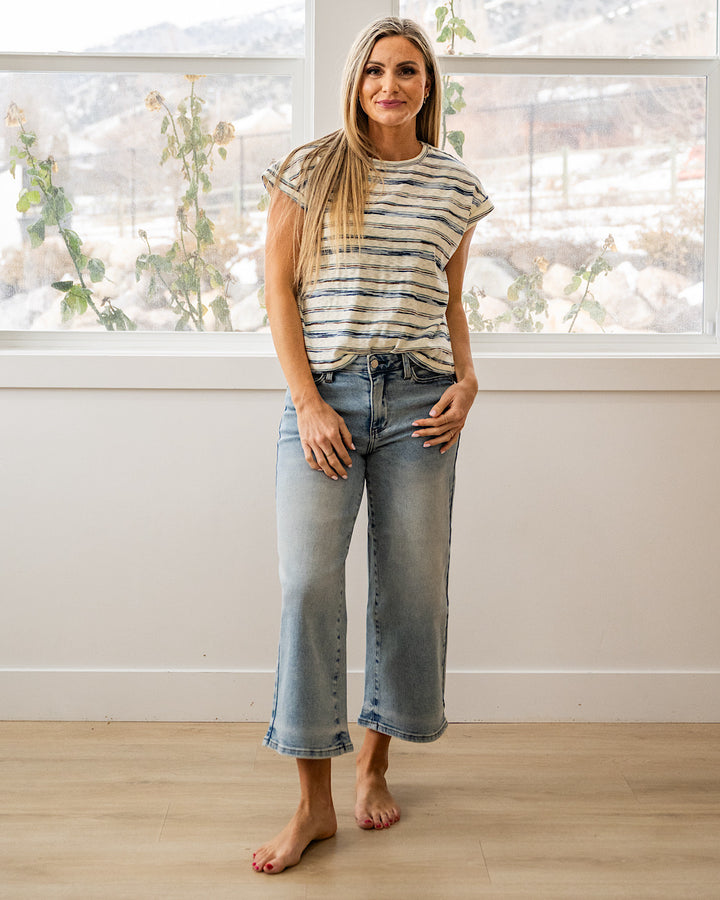 NEW! Alicia Striped Slub Knit Top - Jade Staccato